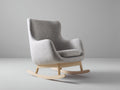 Mecedora tapizada 80 x 90 x 96 cm - gris y madera - respaldo alto con base curva de madera