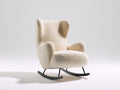 Mecedora tapizada en tejido bouclé 76x86x98 cm - beige claro y negro - respaldo alto envolvente con base curva