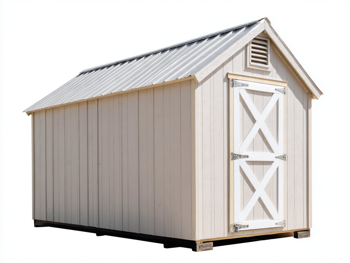 Caseta de jardín de madera 240x180x230 cm - Beige y blanco - puerta individual con ventilación