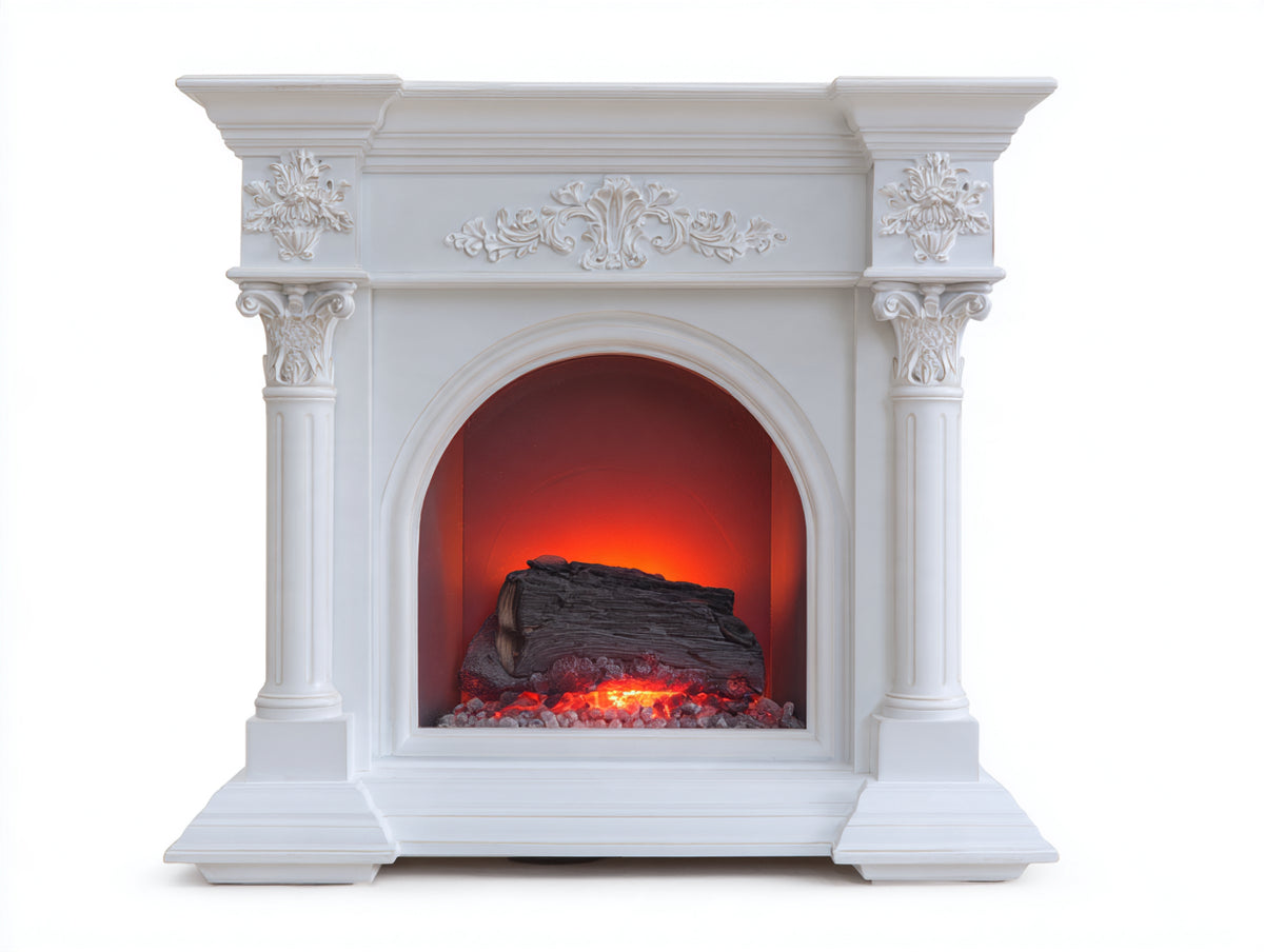 Chimenea con marco de madera 120x35x125 cm - Blanco - efecto de llama y estilo clásico