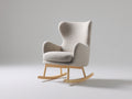 Mecedora tapizada en tejido bouclé 76x88x104 cm crema y roble natural - respaldo alto envolvente y base curva de madera