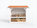 Leñero de exterior de madera 160 x 60 x 170 cm - blanco y terracota - estructura abierta con cubierta inclinada para almacenar leña