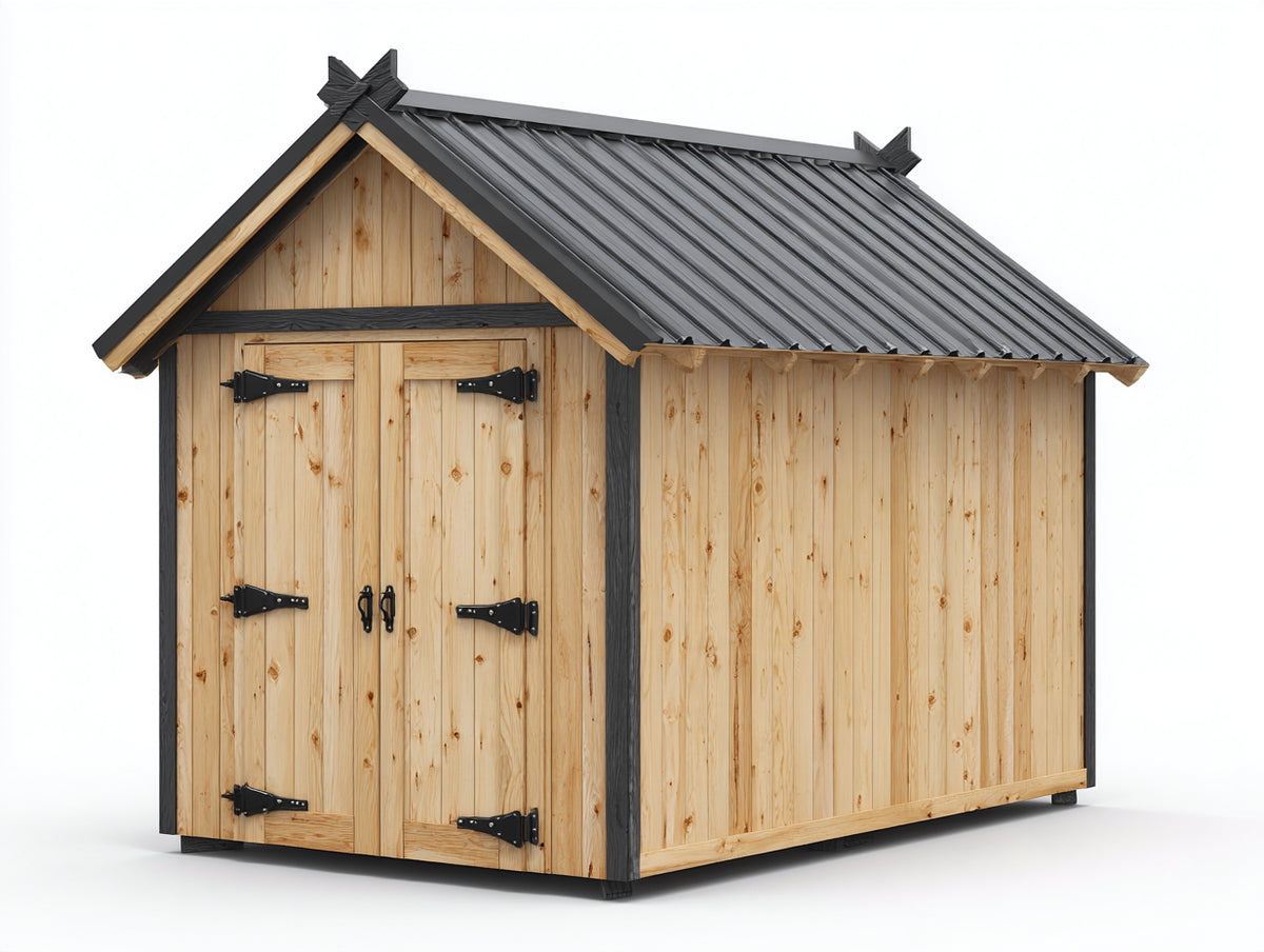 Caseta de jardín de madera 220x180x210 cm - madera natural y negro - doble puerta y diseño tradicional