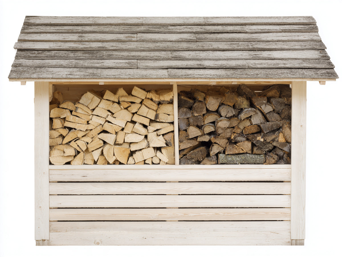 Leñero de exterior de madera 190 x 70 x 160 cm - marrón y gris - con tejado inclinado y almacenamiento dividido