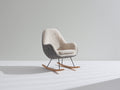 Mecedora tapizada de tela bouclé 76 x 88 x 92 cm - blanco roto gris y madera natural - asiento envolvente con base curva de estilo moderno