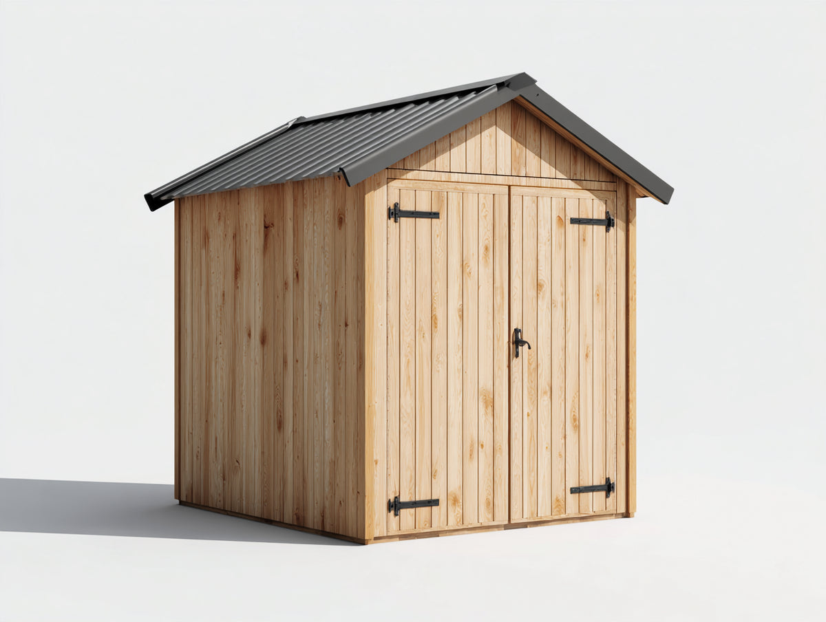 Caseta de jardín de madera 180x140x200 cm - madera natural y gris antracita - almacenaje exterior con doble puerta