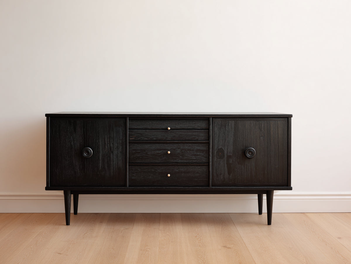 Mueble recibidor de madera 150 x 40 x 75 cm - marrón oscuro - 2 puertas y 3 cajones con estilo clásico contemporáneo