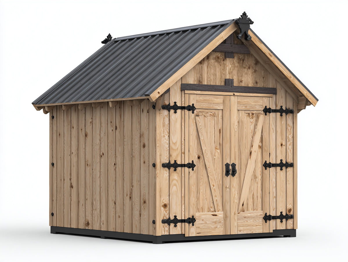 Caseta de jardín de madera 200 x 180 x 220 cm - marrón y gris - 2 puertas con techo inclinado para almacenaje exterior
