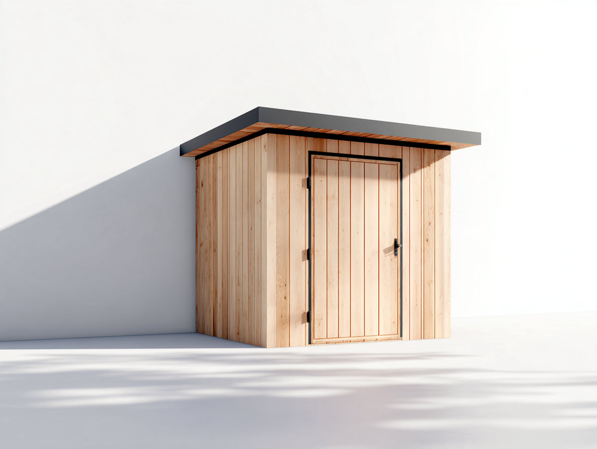 Caseta de jardín de madera 160 x 120 x 210 cm - madera natural y gris oscuro - 1 puerta con cubierta inclinada para almacenamiento exterior