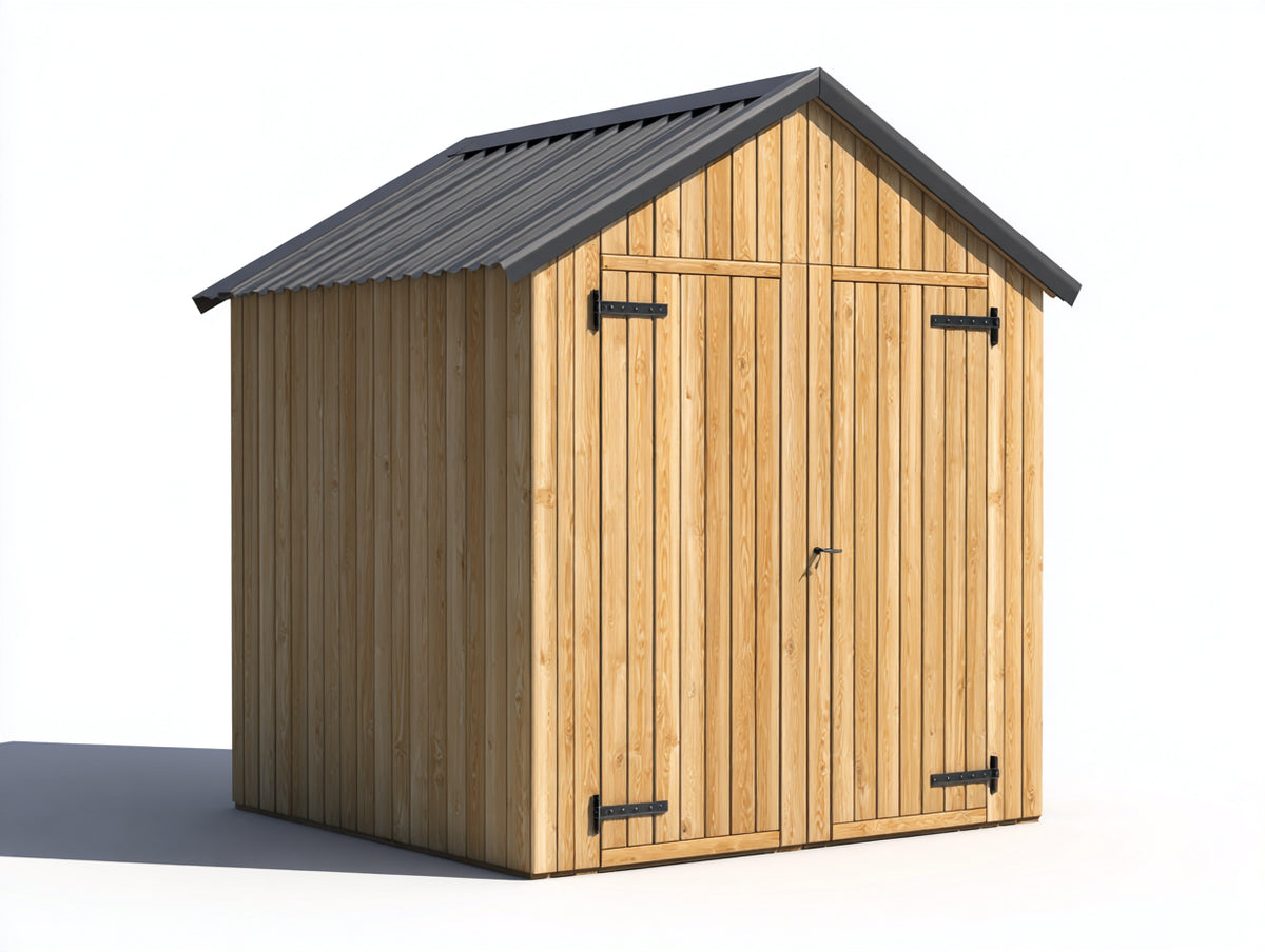 Caseta de jardín de madera 200x150x220 cm - Madera natural y gris antracita - doble puerta y cubierta a dos aguas