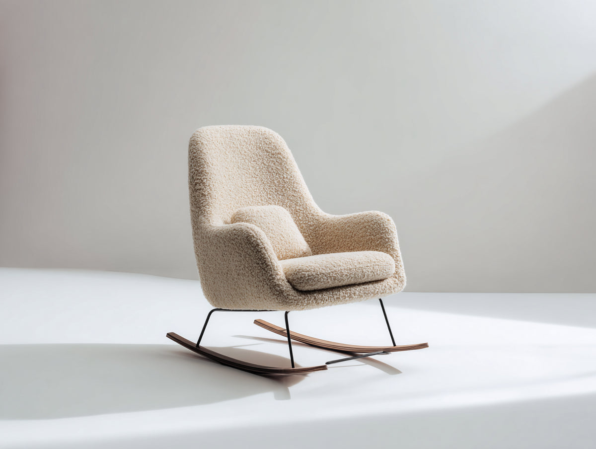 Mecedora tapizada 78 x 88 x 95 cm - beige y marrón - asiento acolchado con base curva de madera