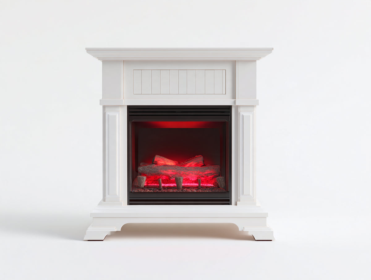 Chimenea eléctrica 110 x 35 x 100 cm - blanco y negro - efecto de brasas y diseño clásico con repisa