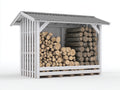 Leñero de exterior de madera 200x80x180 cm - blanco y gris claro - estructura abierta con cubierta inclinada