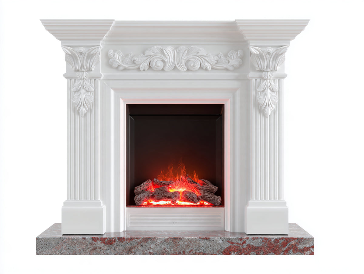 Chimenea eléctrica 115 x 35 x 120 cm - blanco negro y gris - marco decorativo clásico con efecto de llama y troncos