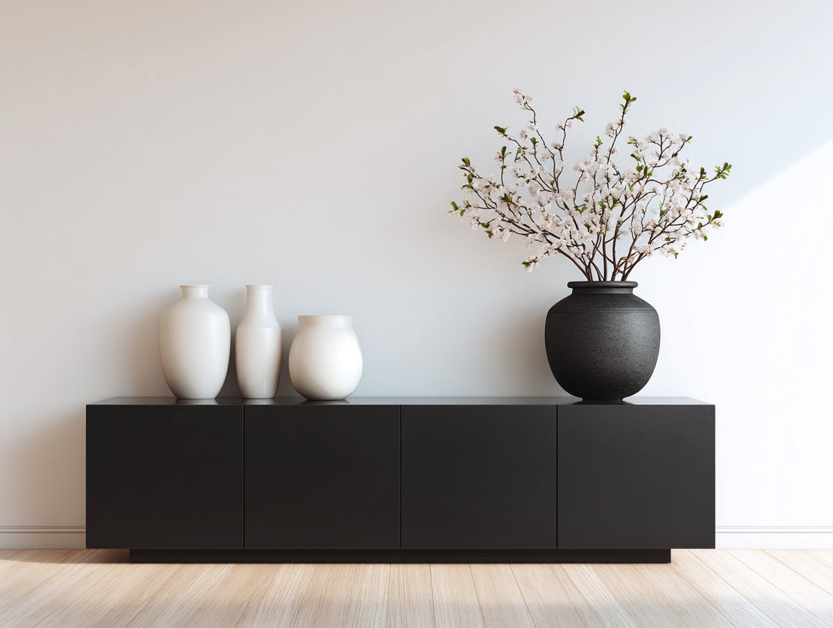 Mueble recibidor de madera 180x40x70 cm - Negro - diseño moderno con 4 puertas