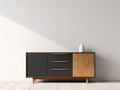 Mueble recibidor de madera 180x40x78 cm negro y roble - estilo moderno con 2 puertas y 3 cajones